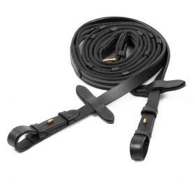 Schockemohle Rubber Tied Grip Reins with Hook Black - Gold - Schockemohle