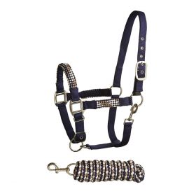 Bitz Soft Handle Two Tone Headcollar & Lead Rope Set - Navy Taupe