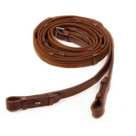 Schockemohle Premium Web Reins with Hook and Stud-Full-Vintage Nougat with Steel -  Schockemohle