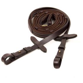Schockemohle Rubber Tied Grip Reins with Hook Brown - Gold - Schockemohle