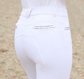 Hy Equestrian Roka Rose Breeches - White with Navy/Rose Gold Diamantes-32in Ladies/EU42/UK14/PS of Sweden EU40 -  HY
