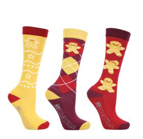 Hy Equestrian Gingerbread Man Mizs Socks (Pack of 3) - Sienna/Antique Red  - HY