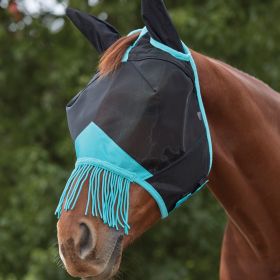 Weatherbeeta Comfitec Deluxe Fine Mesh mask with Ears and Tassels - Black - Turquoise