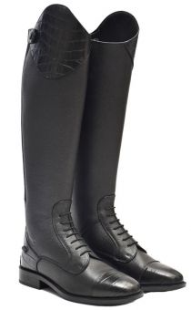 Rhinegold De-Luxe Leather Riding Boots With Mock Croc Trim Brown -  Rhinegold