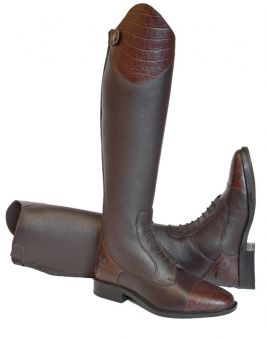 Rhinegold De-Luxe Leather Riding Boots With Mock Croc Trim Brown -  Rhinegold
