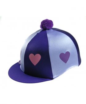 Capz Lycra Skull Cap Cover Hearts with Pom Pom  Purple - Lilac
