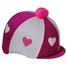 Capz Lycra Skull Cap Cover Hearts with Pom Pom  Cerise - Pink