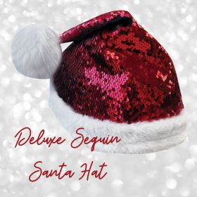 Equetech Childs Deluxe Sequin Flip Santa Hat Silk - Red/Silver - Equetech