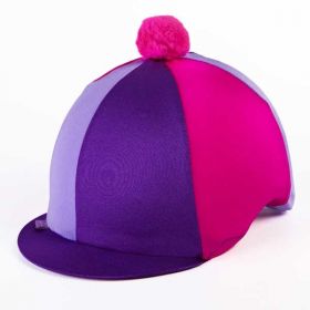Capz Lycra Skull Cap Cover Tri Colour with Pom Pom  Purple - Lilac - Cerise