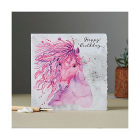 Deckled Edge Fanciful Dolomite Card Happy Birthday Purple & Pink Mare