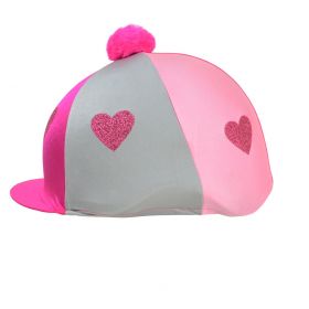 Love Heart Glitter Hat Cover by Little Rider - Pink/Silver/Light Pink	