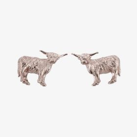 Reeves & Reeves Sterling Silver Standing Highland Cow Stud Earrings