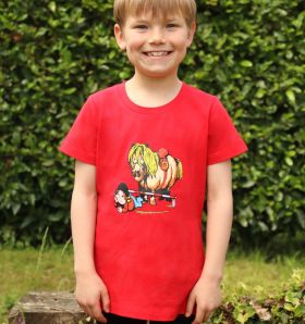Hy Equestrian Thelwell Collection Childrens Badge T-Shirt - Red - HY